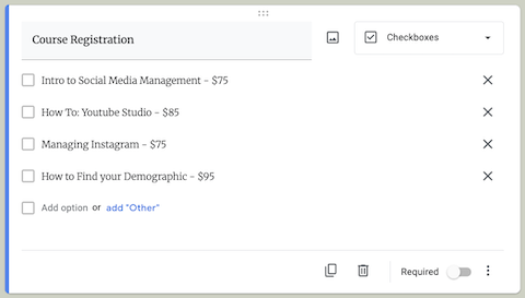 Example of a Payable checkbox question.